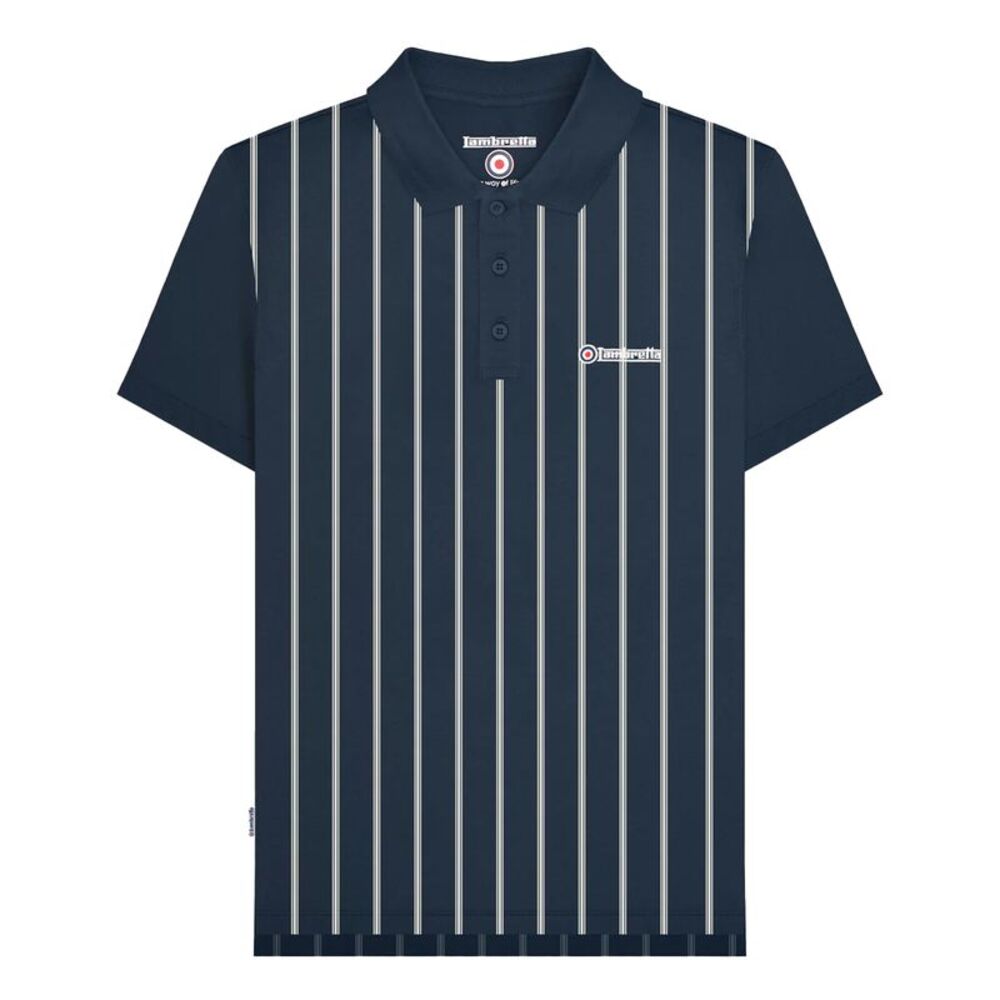 Lambretta Mens Pinstripe Polo Shirt / Navy/White